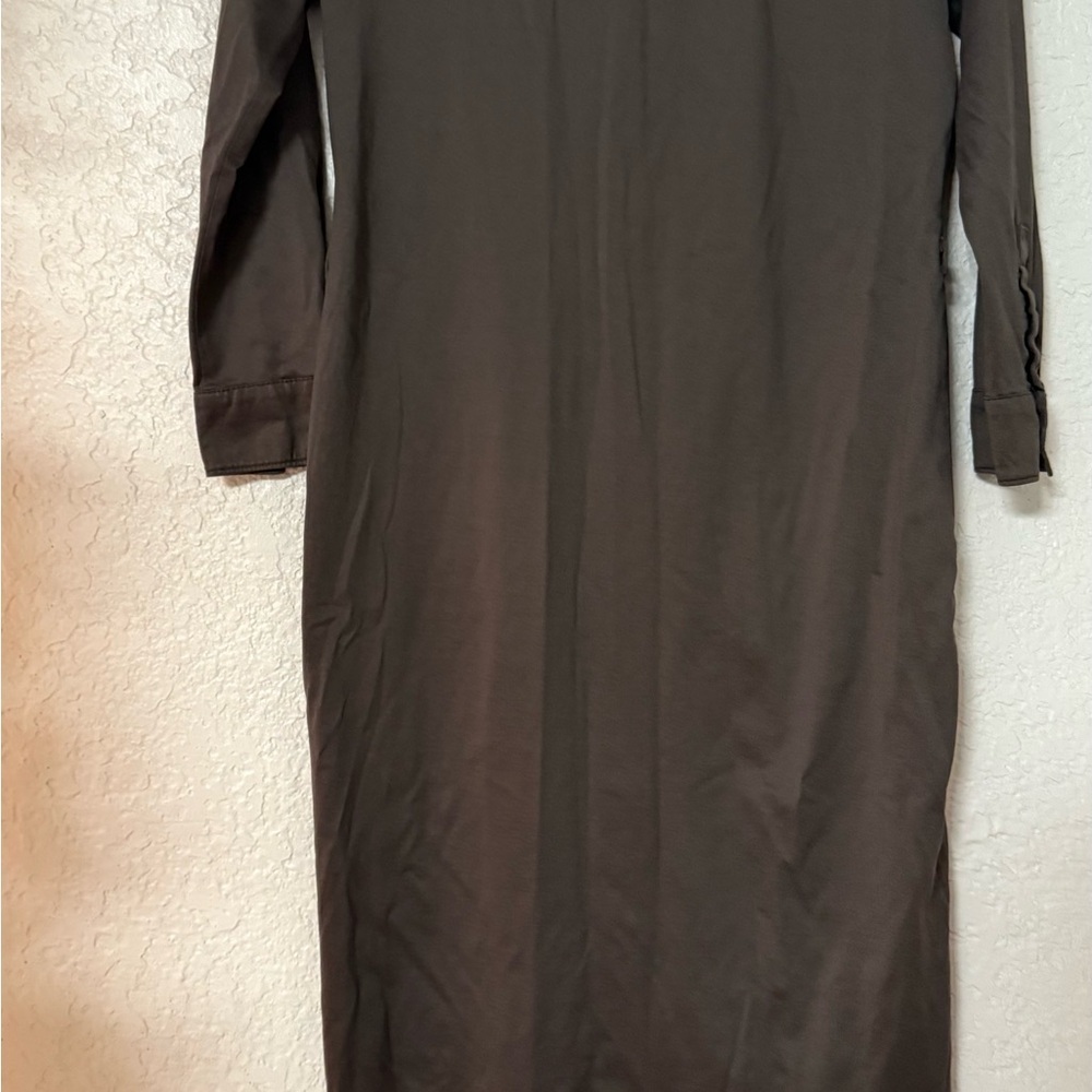 Calvin Klein Long Sleeve Cotton Button-Down Shirt Dress - Espresso Brown - Picture 8 of 12